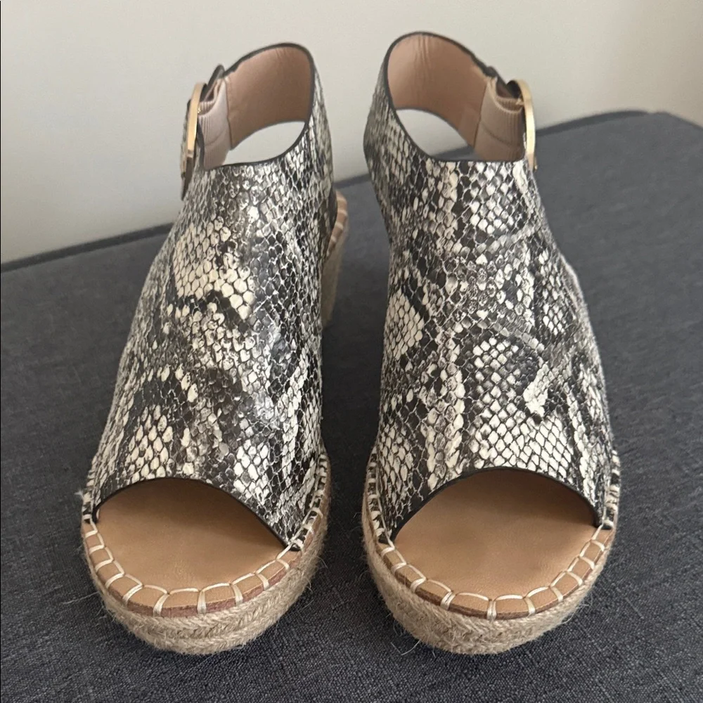 Catherine Malandrino Snake-Print Espadrille Wedge Sandals - Beige/Black